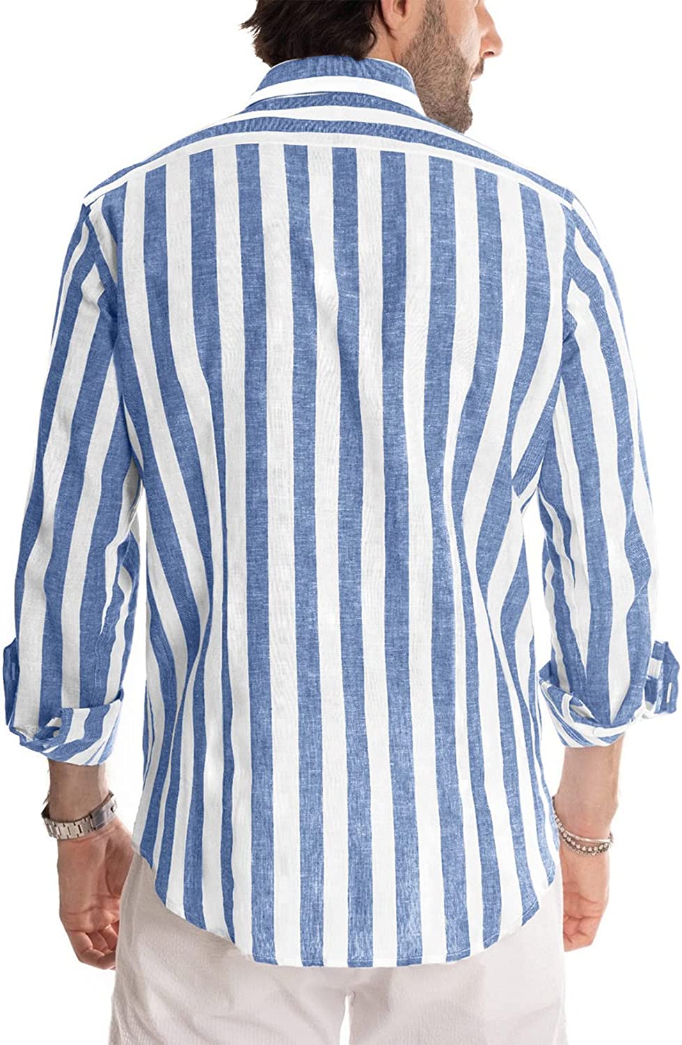JMIERR Men's Casual Stylish Long Sleeve Button-Down Shirts Striped Dress Shirts Cotton Shirt - Image 8